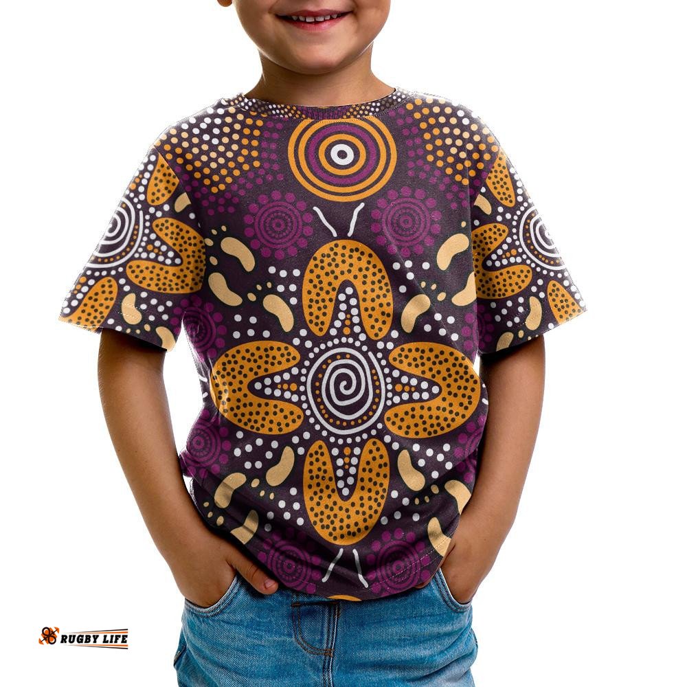 Aboriginal T-Shirt Kids - Flowers Dot Panting Art