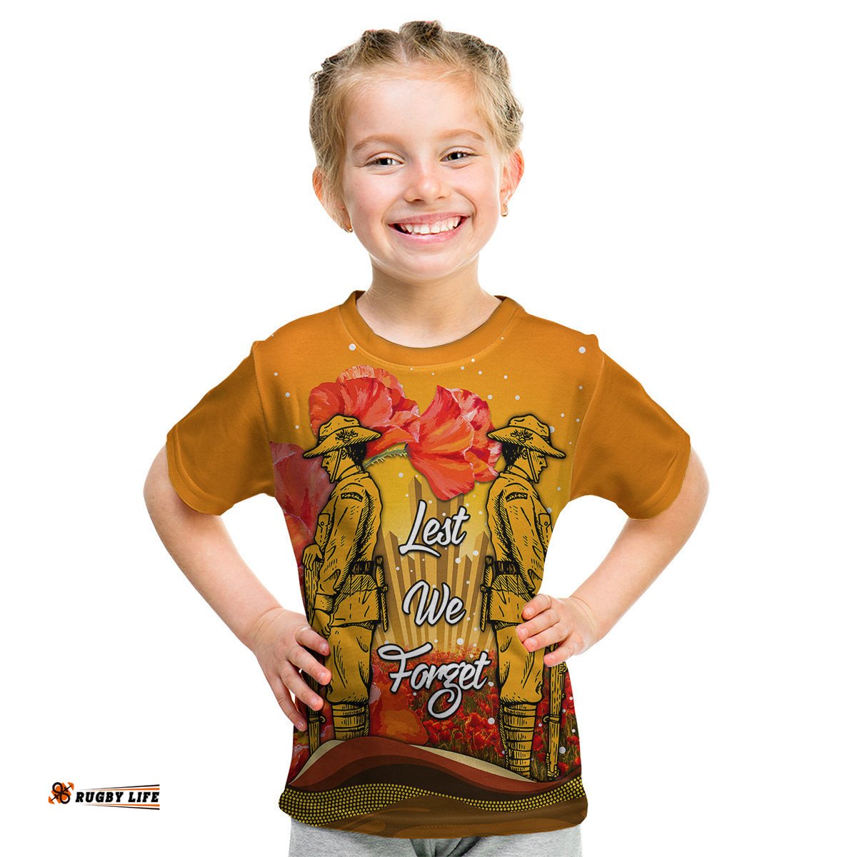 Custom Personalised Aboriginal Anzac Day Kid T Shirt Soldier Poppy Vibe