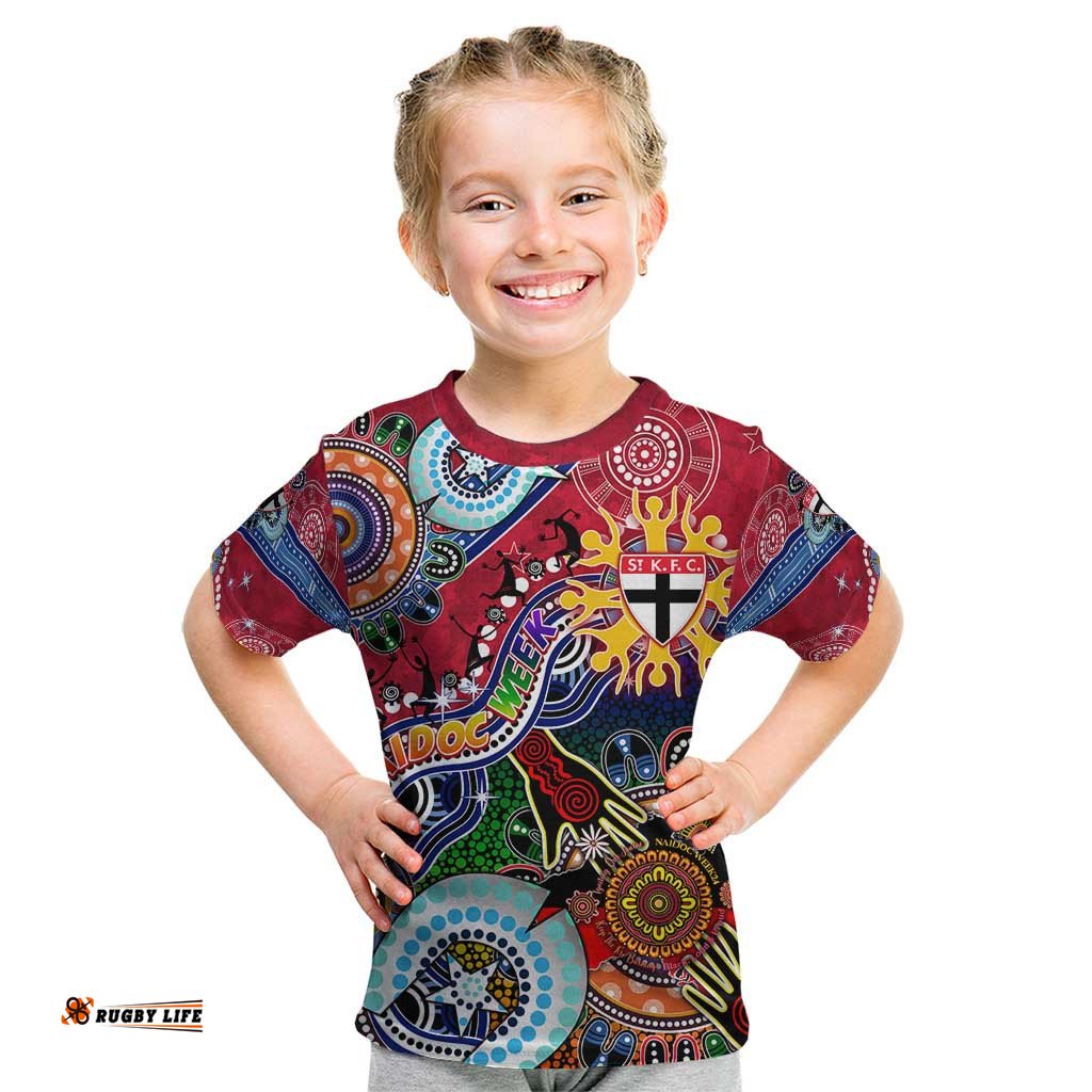 Custom NAIDOC Week 2024 St Kilda Saints Kid T Shirt Australia Aboriginal Dot Painting