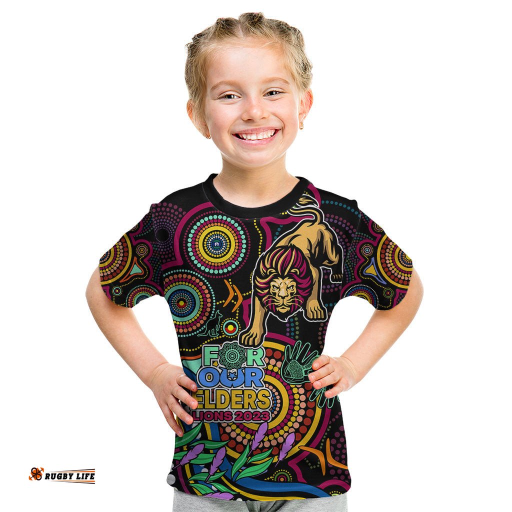 Lions Football Aboriginal Art Kid T Shirt NAIDOC Indigenous Tribal
