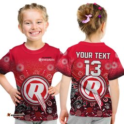 Custom Text and Number Melbourne Renegades T Shirt KID Cricket Aboriginal