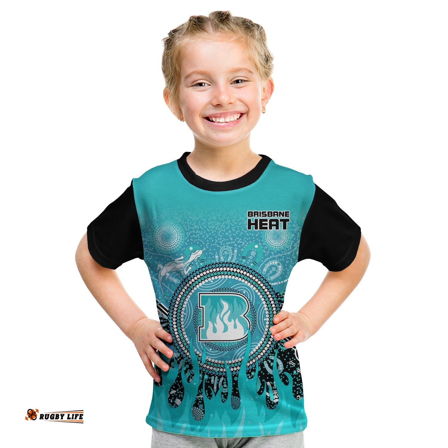 Brisbane Heat T Shirt KID Aboriginal Dot Fire Australia Cricket