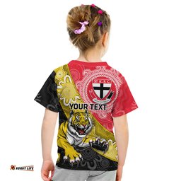 Personalised Richmond And St Kilda Football Kid T Shirt Tigers Saints Together Aboriginal Art