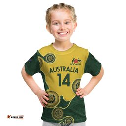 Custom Australia Boomers Kid T Shirt Aboriginal With Marble Pattern - Yellow