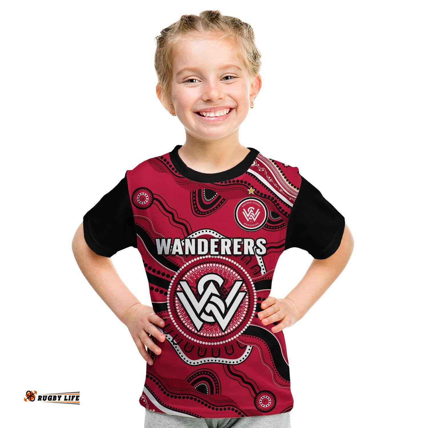 Western Sydney Wanderers Football T Shirt KID Aboriginal Art