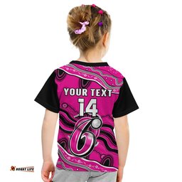Custom Text And Number Sixers Cricket T Shirt KID Sydney Aboriginal Painting