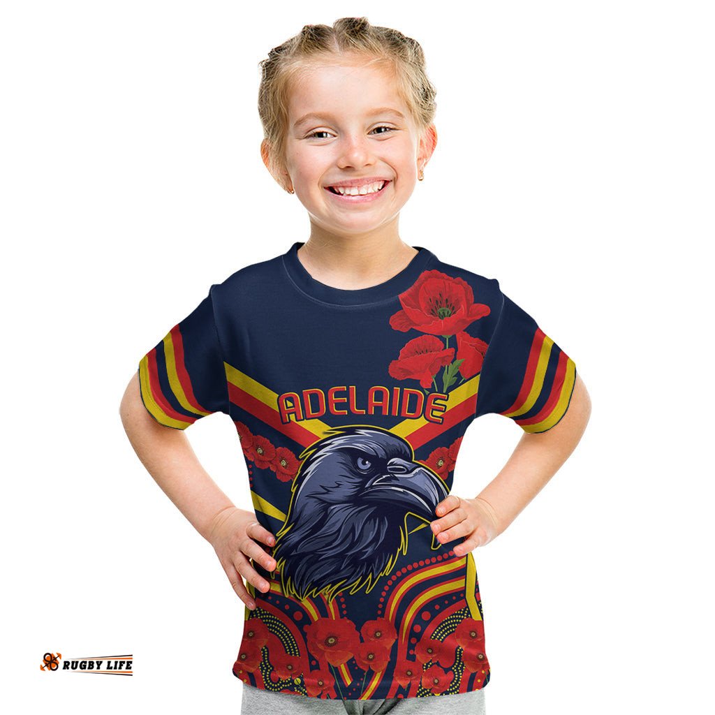 Custom Crows Football ANZAC Kid T Shirt Poppy Soldier With Aboriginal Dots Art