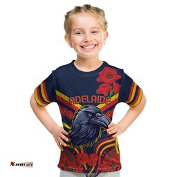 Custom Crows Football ANZAC Kid T Shirt Poppy Soldier With Aboriginal Dots Art