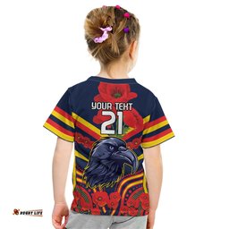 Custom Crows Football ANZAC Kid T Shirt Poppy Soldier With Aboriginal Dots Art