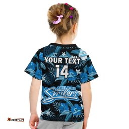 Custom Text And Number Adelaide Strikers Cricket T Shirt KID Aboriginal Art Mix Tropical Flowers