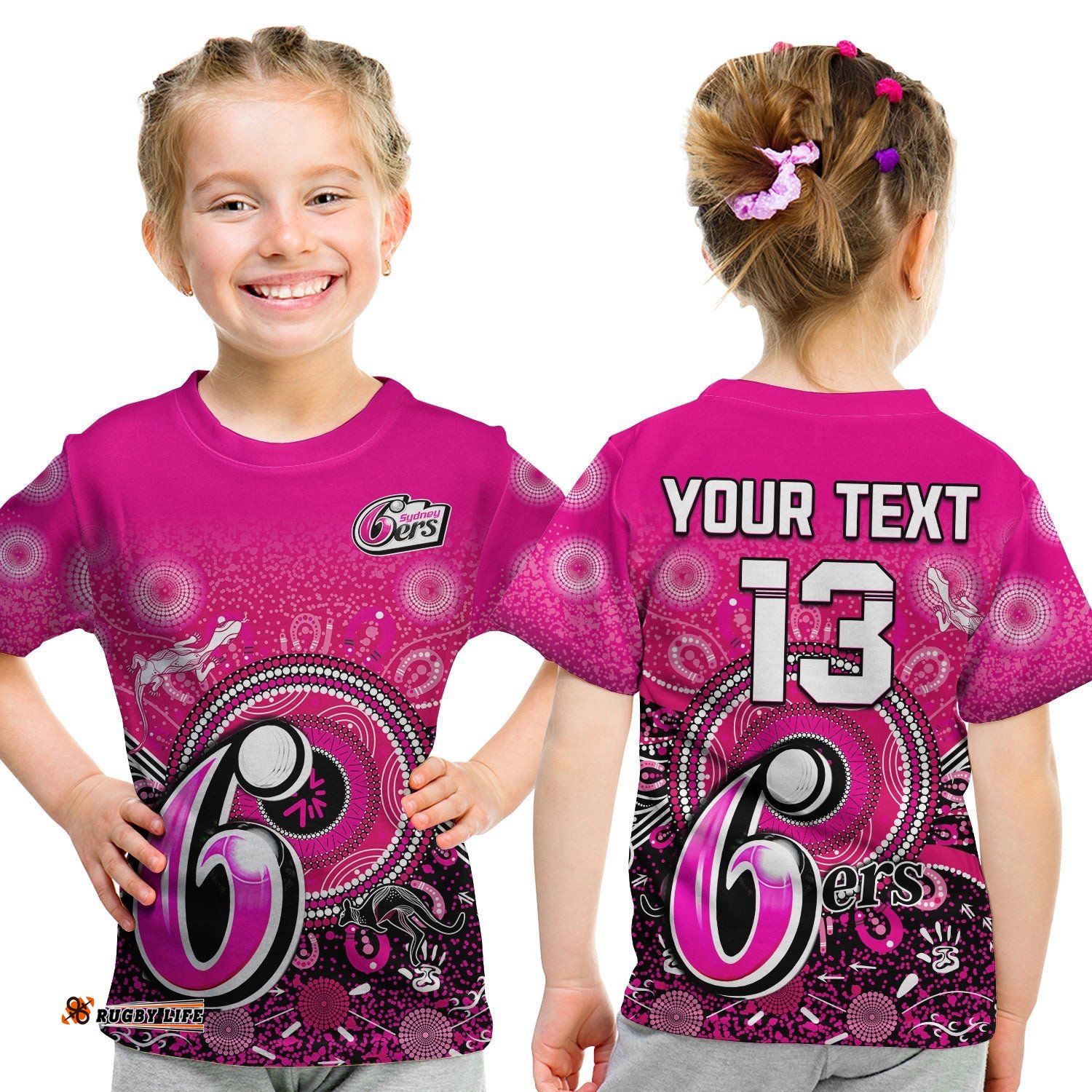 Custom Text and Number Sydney Sixers T Shirt KID Aboriginal Australia Cricket Champion