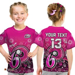Custom Text and Number Sydney Sixers T Shirt KID Aboriginal Australia Cricket Champion