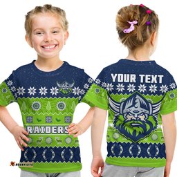 Custom Personalised Raiders Christmas T Shirt KID The Green Machine Aboriginal Art Merry Xmas