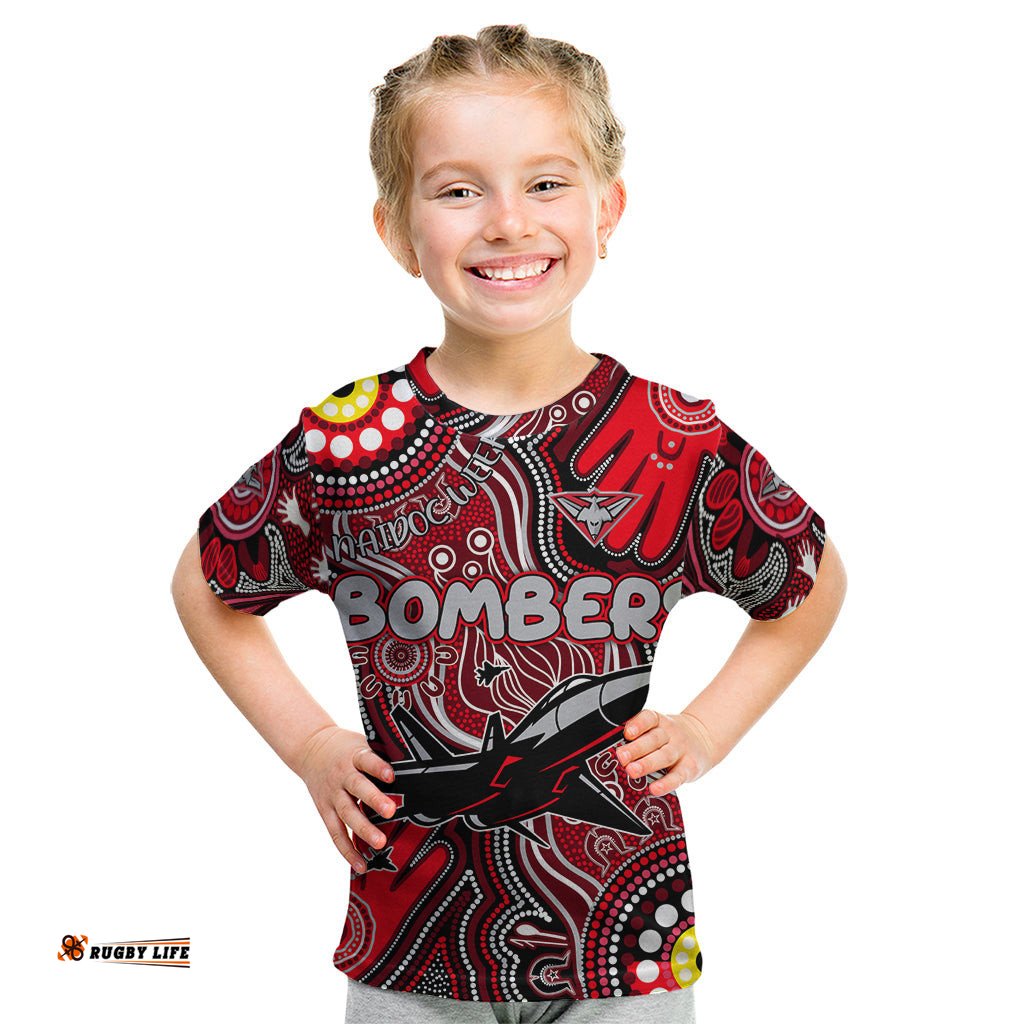 Personalised NAIDOC Week 2024 Essendon Bombers Kid T Shirt Australian Aboriginal Hand Painting