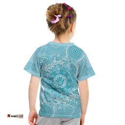 Blue Australia Lizard With Aboriginal Art Kid T Shirt