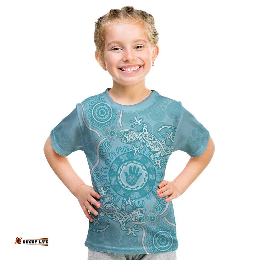 Blue Australia Lizard With Aboriginal Art Kid T Shirt