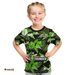 Sydney Thunder Cricket T Shirt KID Aboriginal Art Mix Tropical Flowers