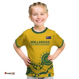 Custom Australia Rugby Kid T Shirt Go Wallaroos 2024 Pacific Aboriginal Art
