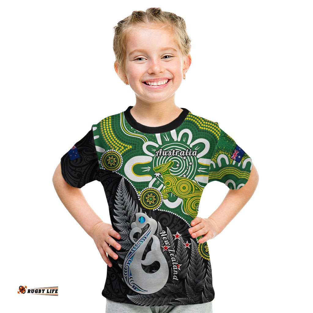 Personalised New Zealand And Australia Kid T Shirt Aboriginal Mix Aotearoa Maori Unique Style