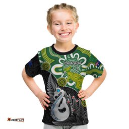 Personalised New Zealand And Australia Kid T Shirt Aboriginal Mix Aotearoa Maori Unique Style