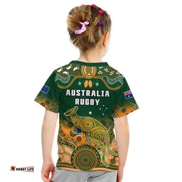 Australia Rugby T Shirt KID Wallabies Kangaroo Green Aboriginal