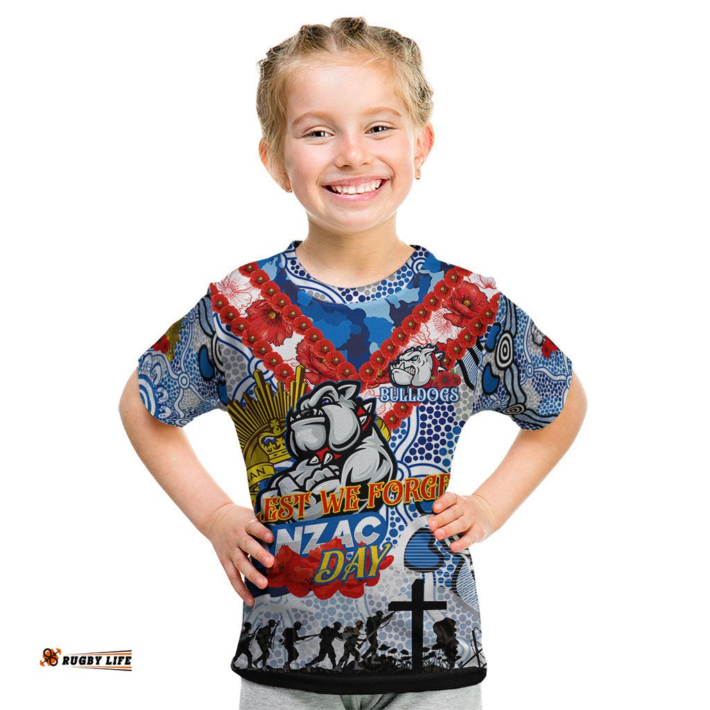 Personalised Bulldogs ANZAC Day Kid T Shirt Aboriginal Rising Sun