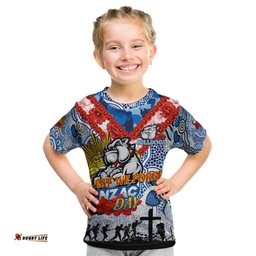 Personalised Bulldogs ANZAC Day Kid T Shirt Aboriginal Rising Sun