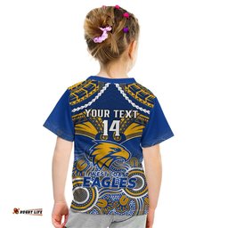 Personalised West Coast Football Kid T Shirt Eagles Aboriginal Mix Polynesian Pattern