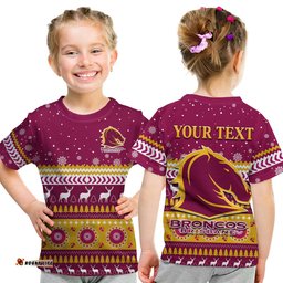Custom Personalised Broncos Aboriginal T Shirt KID Christmas Brisbane