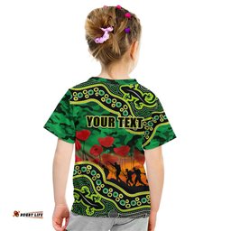 Custom Personalised Anzac Day NRL - Raiders Kid T Shirt Aboriginal Lizard Patterns