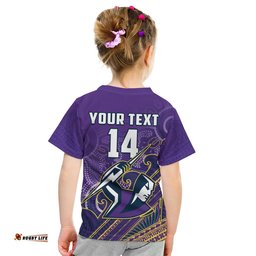 Custom Text And Number Storm Rugby T Shirt KID Melbourne Pasifika Aboriginal Gradient Polynesian