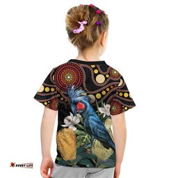 Australia Palm Cockatoo Kid T Shirt Aussie Banksia - Aboriginal Pattern