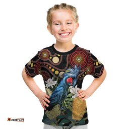 Australia Palm Cockatoo Kid T Shirt Aussie Banksia - Aboriginal Pattern