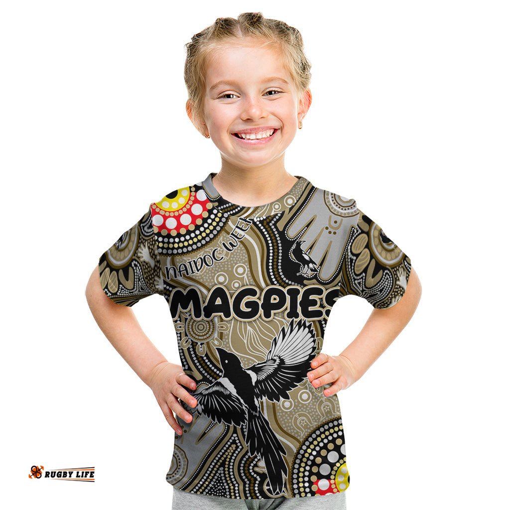 Personalised NAIDOC Week 2024 Collingwood Magpies Kid T Shirt Australian Aboriginal Hand Painting