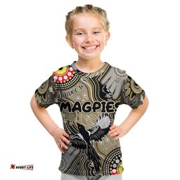 Personalised NAIDOC Week 2024 Collingwood Magpies Kid T Shirt Australian Aboriginal Hand Painting