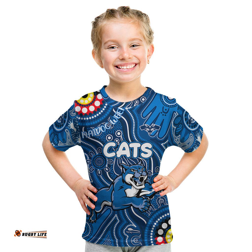 Personalised NAIDOC Week 2024 Geelong Cats Kid T Shirt Australian Aboriginal Hand Painting