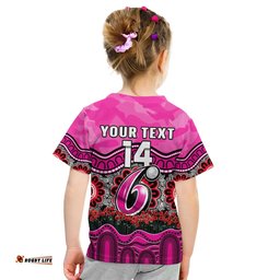 Custom Text And Number Sixers Cricket ANZAC T Shirt KID Sydney Poppy Aboriginal Camouflage
