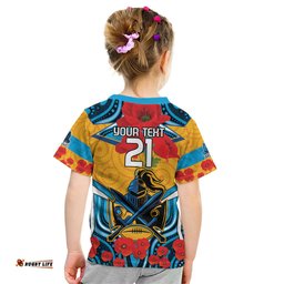 Custom GLD Titans Rugby ANZAC Kid T Shirt Gallipoli Soldier With Aboriginal Art