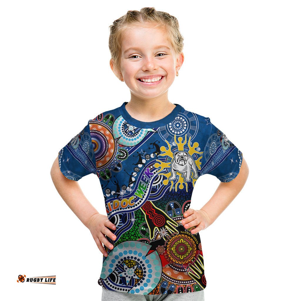 Personalised Bulldogs NAIDOC Week 2024 Kid T Shirt Australia Aboriginal Dot Painting