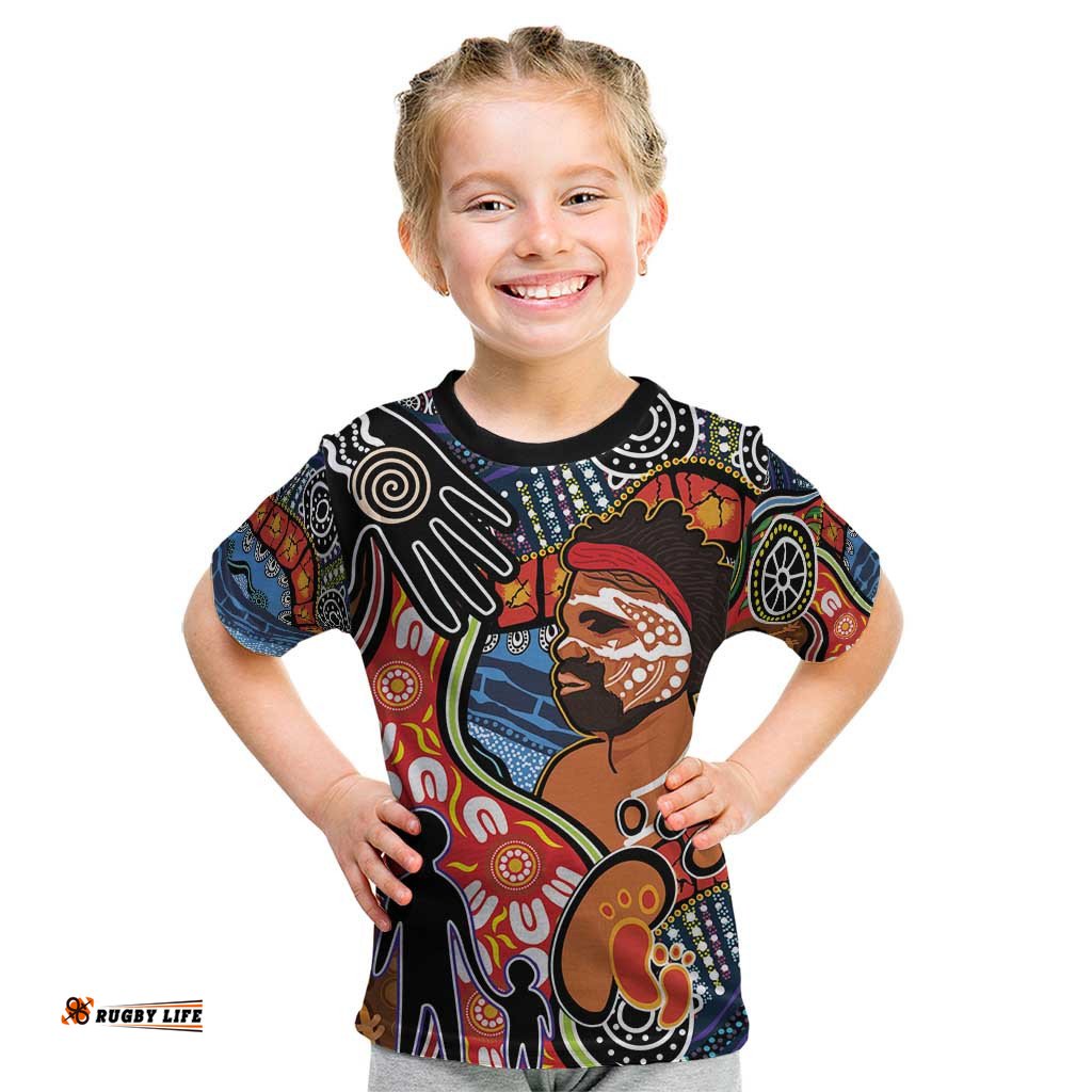 Dad and Son Footprint Father's Day Personalised Kid T Shirt Australian Aboriginal Art