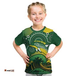 Personalised Australia Swimming Kid T Shirt Aussie Dolphin Aboriginal National Color