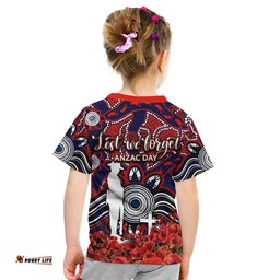Roosters T Shirt KID Anzac Day Poppy Flowers With Aboriginal