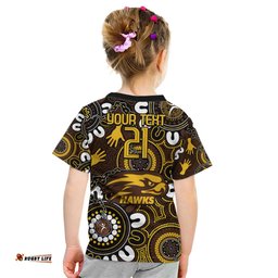Custom Hawthorn NAIDOC Week 2024 Kid T Shirt Fire Burning Aboriginal Dots Art