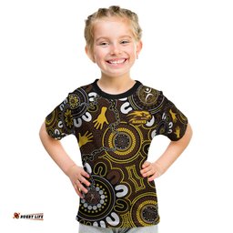 Custom Hawthorn NAIDOC Week 2024 Kid T Shirt Fire Burning Aboriginal Dots Art