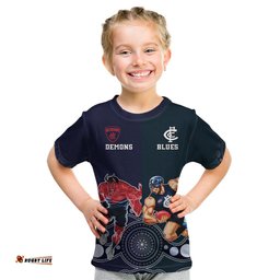 Demons And Blues Football Kid T Shirt Melbourne And Calrton Mascots Aboriginal Art