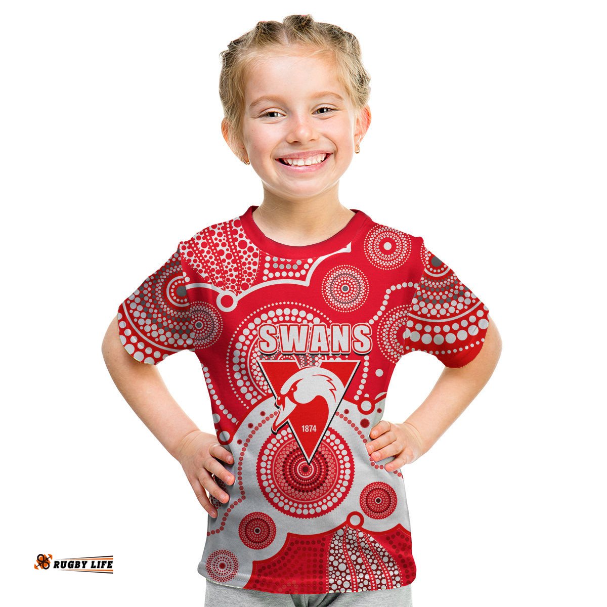 Custom Personalised And Number Swans AFL Kid T Shirt Aboriginal Patterns