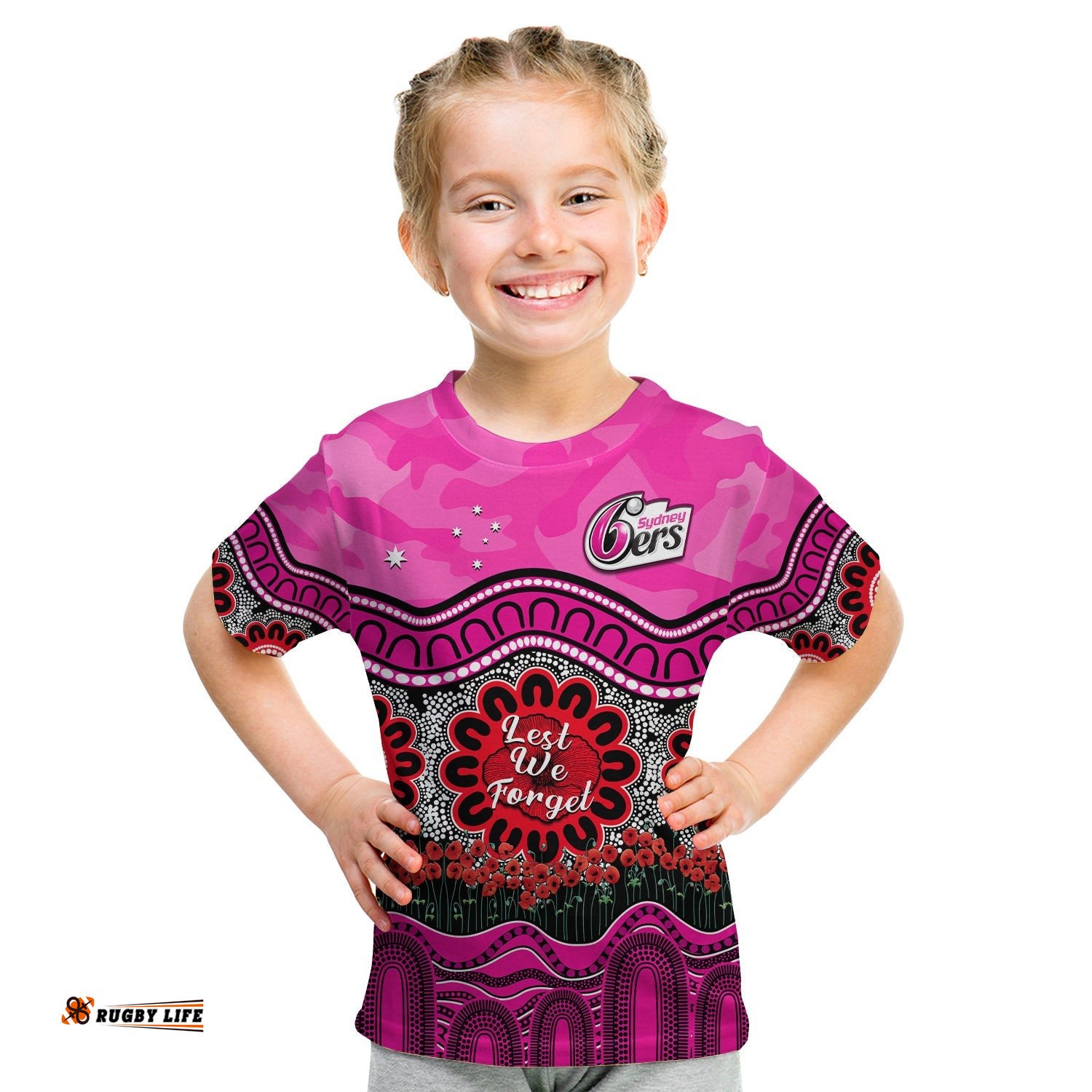 Sixers Cricket ANZAC T Shirt KID Sydney Poppy Aboriginal Camouflage