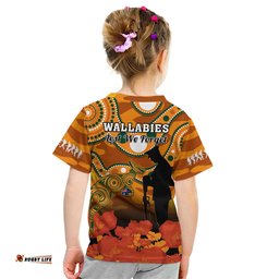 Wallabies Rugby ANZAC Kid T Shirt Aboriginal Camouflage Lest We Forget