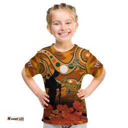Wallabies Rugby ANZAC Kid T Shirt Aboriginal Camouflage Lest We Forget