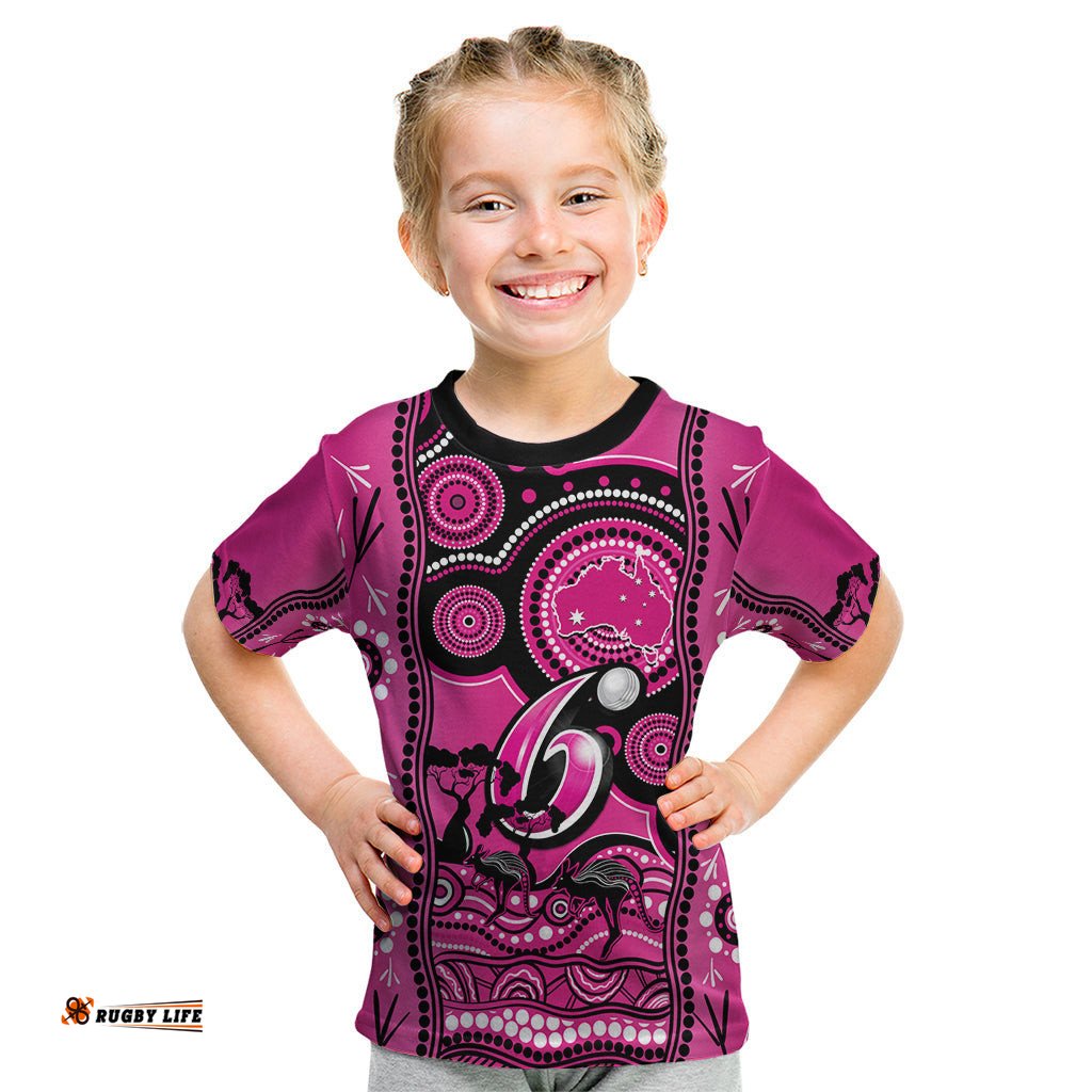 Custom Sydney Sixers Cricket Kid T Shirt Happy Australia Day Aboriginal Art